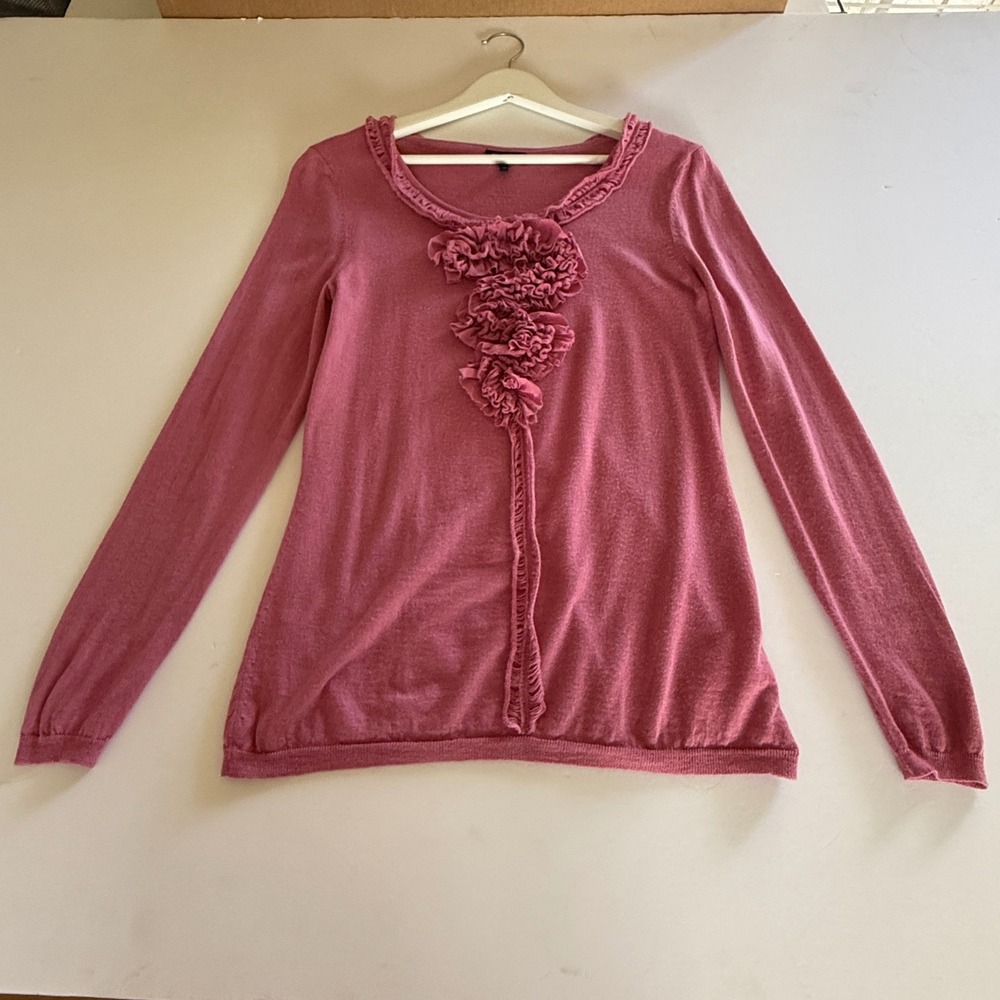 Escada Knit‎ Long Sleeve Top with Ruffle Detail, Women's Size M Lightweight